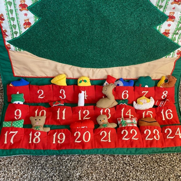 Vintage Christmas Fabric Tree Pocket velcro Advent Calendar Countdown 80s - Picture 5 of 5
